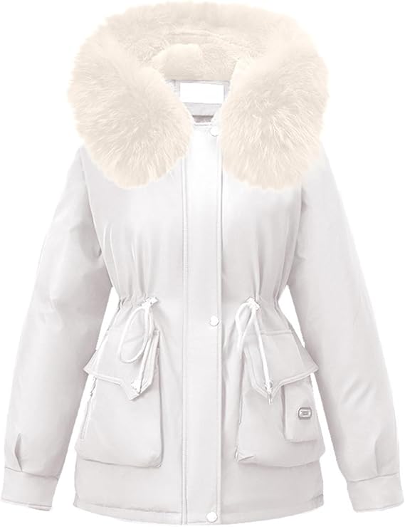 Womens Winter Puffer Coat Fleece Lined Hooded Parka Jackets Warm Thicken Puffer Down Coat Outerwear with Pockets