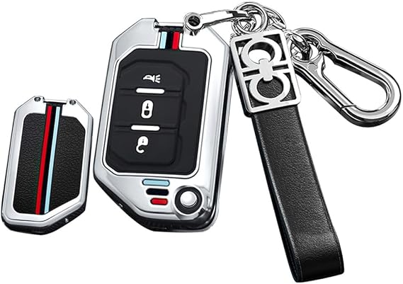 Folding 3 Button Key Fob Cover for Jeep Wrangler JL JLU Gladiator 4XE 2018-2021 Accessories Alloy+TPU Key Shell Cover with Keychains-3 Button Silver