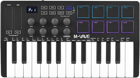 25-Key MIDI Control Keyboard Mini Portable USB Keyboard MIDI Controller with 25 Velocity Sensitive Keys 8 RGB Backlit Pads 8 Knobs