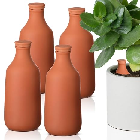 DoubleFill Ollas Terracotta Watering Pots, 18 oz, 4 Pcs