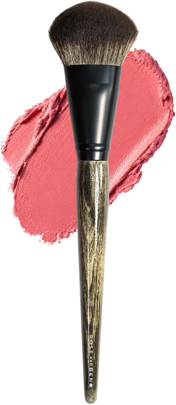 Rose and Ben Beauty Blush Brush | Professional Brush for Flawless Makeup Application| Angled Non-Shedding & Cruelty-Free for Pressed, Powder, Cream Cosmetics