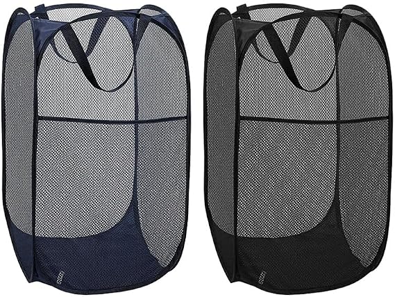 Pop Up Collapsible Laundry Basket with Handles,Wash Basket,2Pack,Black+Blue