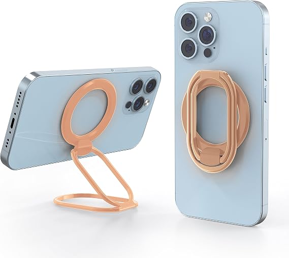 Magnetic Phone Grip, Stand & Ring Holder with Rotatable Kickstand: Removable, Adjustable, Compatible with Various Models - 360Rotation, Ultra-Thin, Foldable Stand, Finger Loop - Gold