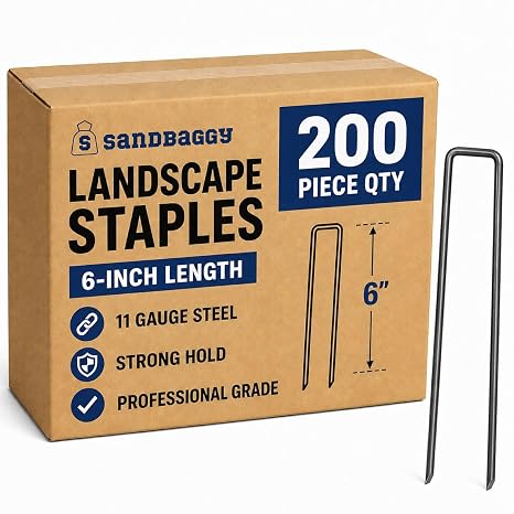 Sandbaggy 200-Pack 6 inch Landscape Staples - Great for Securing Landscape Fabric, Ground Cover or Drip Irrigation Tubing - Trusted by Farmers & Contractors Across USA