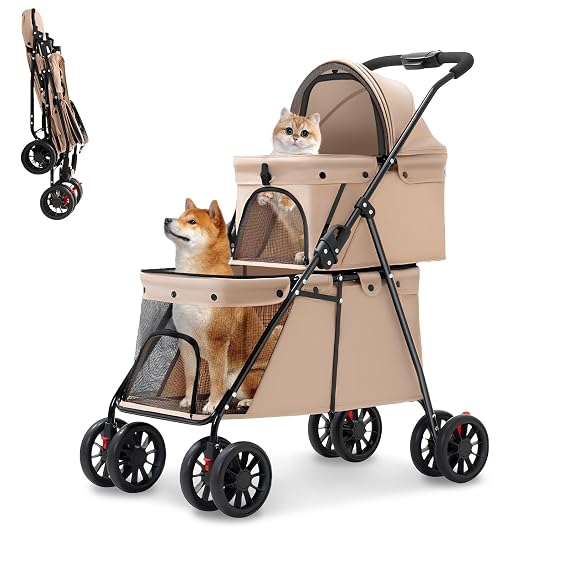 Double Pet Stroller for Medium Small Dogs and Cats Easy-to-Fold Jogger cart