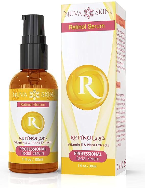 Nuva Skin Retinol Serum 2.5% with Hyaluronic Acid, Vitamin E & C - Firming & Tightening Face & Neck Cream Boosts Collagen Production, Reduces Wrinkles & Fine Lines Acne Treatment for Even Skin Tone