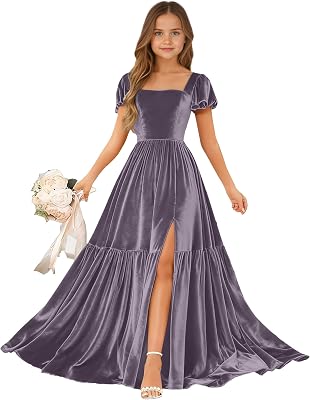 Velvet Junior Bridesmaid Dresses Long for Teen Girls Velvet Wedding Guest Dress Teenage Girls Winter Formal Dress