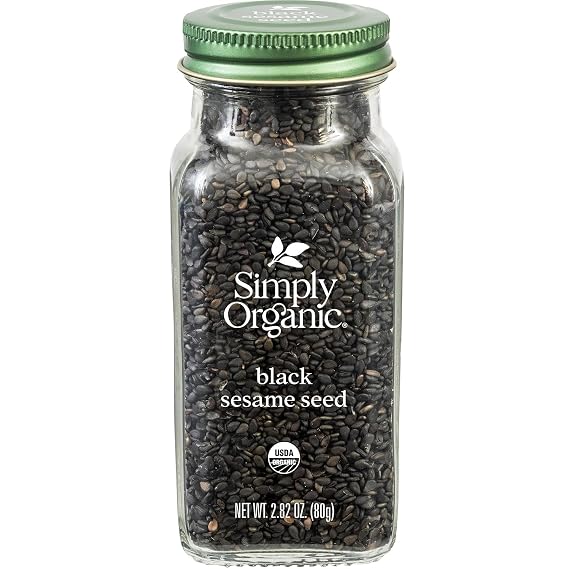 Simply Organic Black Whole Sesame Seed, 2.82-Ounce Jar, Pure, Organic, Un-Hulled, Crunchy, Nutty Umami Flavor, Toasty & Smoky
