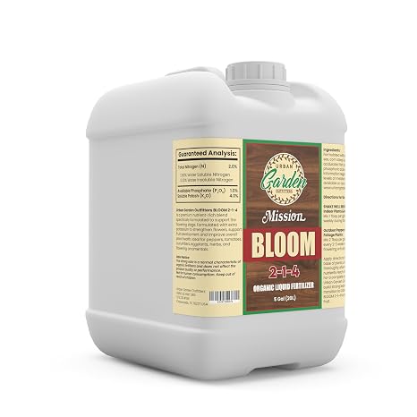Urban Garden Outfitters Mission Fertilizer Bloom 2-1-4 Organic Liquid Fertilizer- Flower & Fruit Boost for Tomatoes, Peppers & Ornamentals, All-Purpose, 5 Gallon