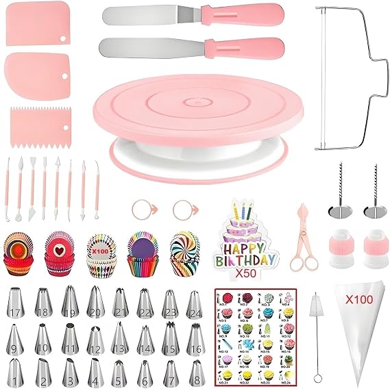 ANSLYQA Cake Decorating Kit, 298 Pcs Baking Tools (Pink)