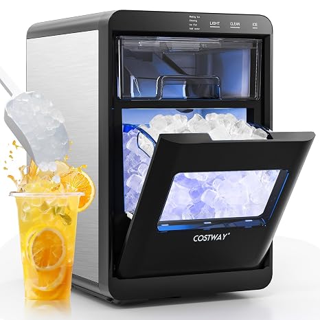 COSTWAY Countertop Nugget Ice Maker, 44 lbs/24H Chewable Sonic Ice Machine