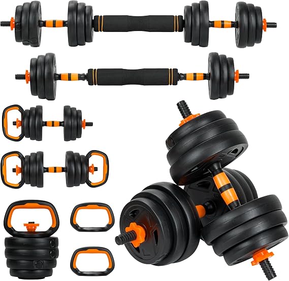 BODIOO Adjustable Dumbbell Set, 44 lbs Free Weights with Connector, 4-in-1 Weight Set for Barbell, Kettlebell, Push-Up Stand, Home Gym Equipment for Strength Training