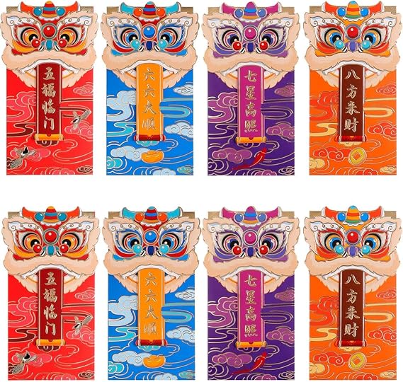 Chinese Red Envelopes Chinese New Year Spring Festival Lucky Money Red Packets Hong Bao (Lion Dance)
