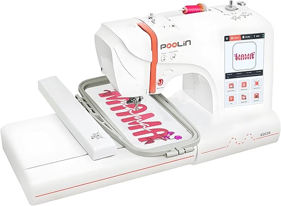 PooLin EOC05 Embroidery Machine for Beginners, Large 7" Touchscreen Easy to Use, 4"x9.25" Embroidery Area, WiFi Design Transfer Home DIY Machine for Learning and Personal Projects