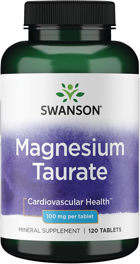 Swanson Magnesium Taurate, 100 mg, 120 Vegan Tablets | For Active Adults Seeking Daily Magnesium, 100 mg per Tablet, Combines Magnesium and Taurine for Bone and Muscle Health