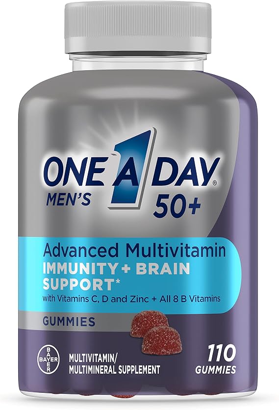 One A Day Mens 50+ Gummies, Advanced Multivitamin For Men with Brain Support and Immunity Support, Vitamins For Men with Super 8 B Vitamin Complex, 110 Count