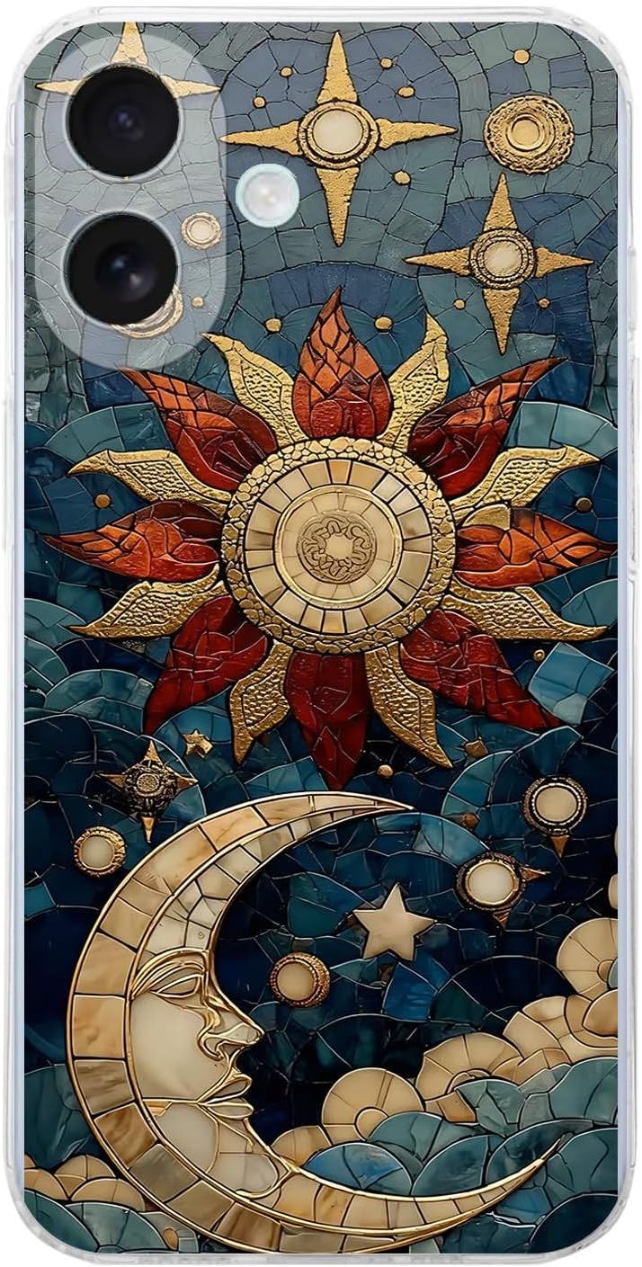 PrintiFy iPhone 17 ile Uyumlu Vitray Sol ve Luna Tasarımlı Şeffaf Silikon Kılıf