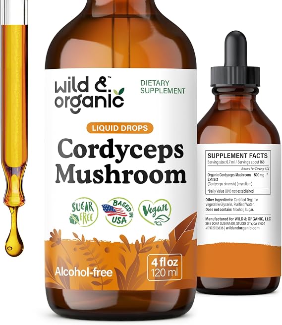 Wild & Organic Cordyceps Mushroom Tincture - Energy & Immune Support - 4 oz