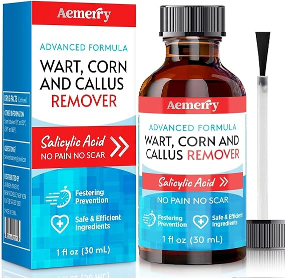 Aemerry Wart Corn Callus Remover for Feet: Liquid Salicylic Acid Plantar Warts Freeze Off, Corns and Calluses Removers for Toes Feet with Maximum Strength, Fast-Acting 3-in-1 Foot Care Solution. 30ml