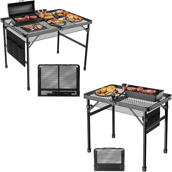 WildFinder Folding Table, 2pcs Camping Table with Mesh Desktop,2x1.3FT and 3x2FT Folding Grill Table with Mesh Bag,Portable Outdoor Table for Picnic,Camping,BBQ,Beach(Black)