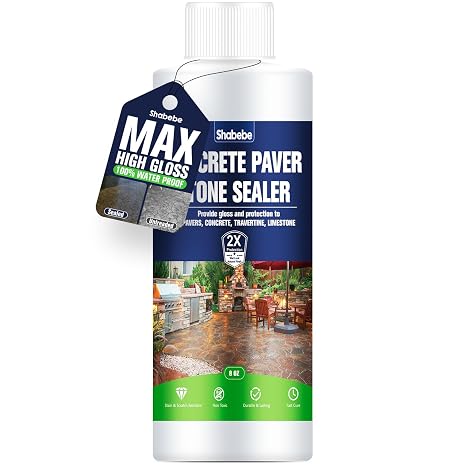Premium Stone Sealer, 8OZ Max Gloss Wet Look for Pavers, Driveways & Patios Waterproof & UV Resistant, Long-Lasting Protection with Enhanced Color for Natural Stone Surfaces