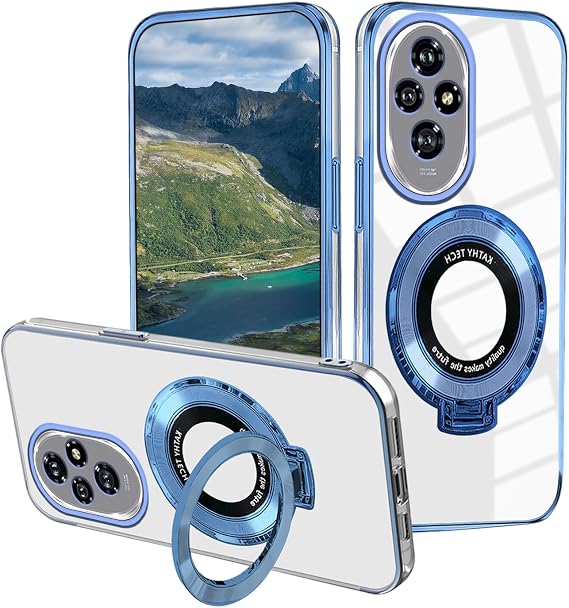 for Honor 200 Pro Case with Ring Stand, Silicone Shockproof Phone Case for Honor 200 Pro Clear Slim Luxury Cute Plating Protective Cover (Blue)