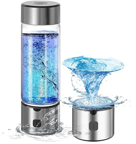 Hydrogen Water Bottle Generator, 2200ppb Portable Water Ionizer Machine with SPE/PEM Technology, Rechargeable Hydrogen Rich Glass Cup for Home Office Travel Fitness