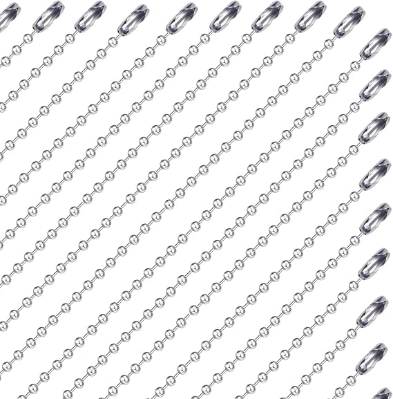 200 pcs Dog Tag Chain Ball Chain Necklace Bulk,23.6 in Military Dog Tags Chain for Men Dog tag Chains,Beaded Chain Necklaces Chains for Jewelry Making,Silver Nickel Plated Metal 2.4mm Ball