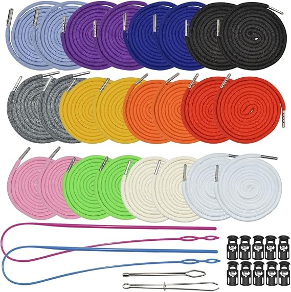 24Pack Replacement Drawstrings Universal Drawstrings with 4pcs Drawstring Threaders 10pcs Cord Locks for Pants Sweatpants Hoodies Scrubs Jackets Shorts 51" Long 12 Colors