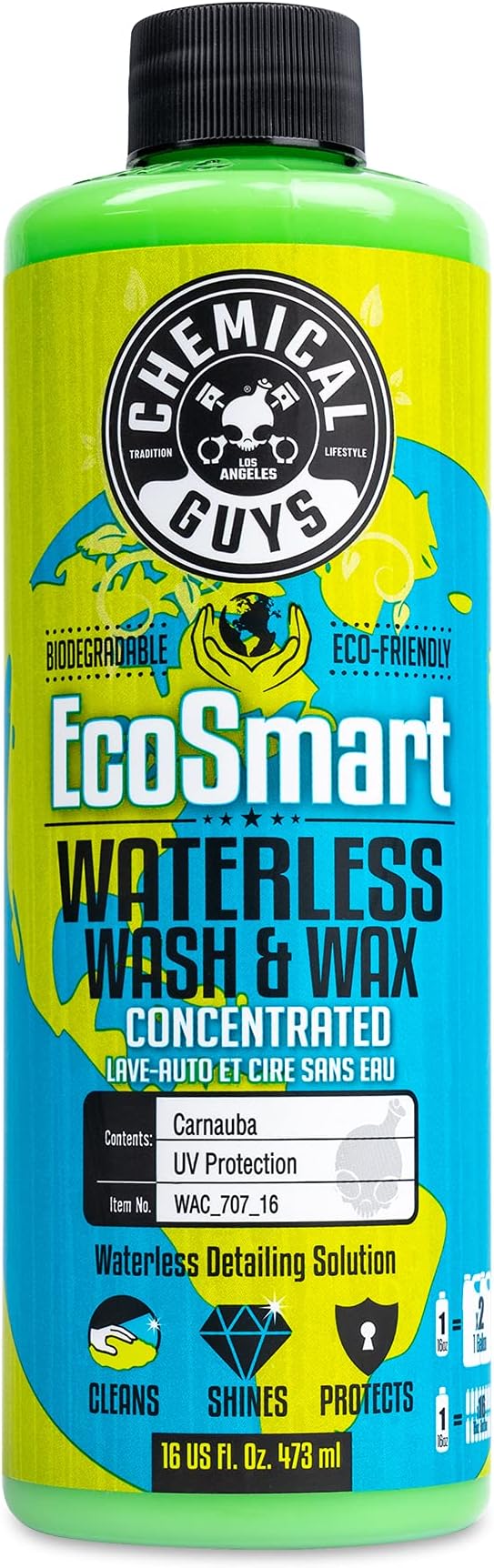Chemical Guys, EcoSmart Hyper Concentrated Waterless Car Wash & Wax, 16 oz | Hyper-concentrated waterless wash and wax lifts dirt and adds carnauba gloss with no hose, dilute to your need