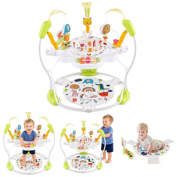 HONEY JOY Baby Bouncer Activity Center, Infant Jumper and Table w/ 360 Rotary Seat, 3 Adjustable Heights, Mat, Music, Lights, Sounds & Developmental Toys, Activity Center for Babies (Yellow)