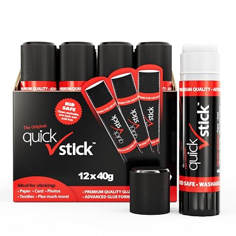 Glue Sticks Original Glue Sticks, Quality Adhesive Gluestick, Ideal Strong-Hold for Paper, Card, Textiles, Crafting Glue, Scrapbooking, Office & School Supplies (40g - Pack of 12)