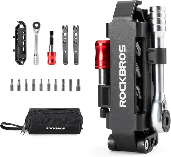 ROCKBROS 14-in-1 Bike Tool Kit Portable Ratchet Wrench 10Bits 2 Tire Levers | Foldable,High Quality Steel,Multi-Function Bike Repair Kits