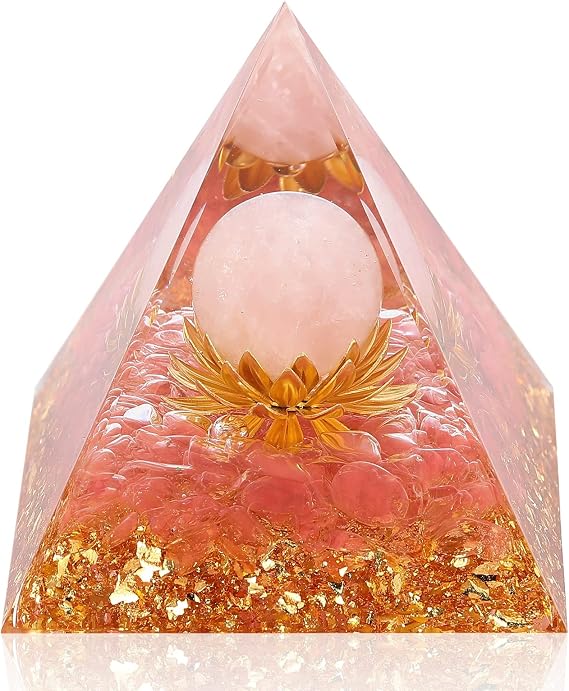 Hopeseed Orgone Pyramid Orgonite Healing Crystal Pyramid, Rose Quartz | Reiki, Chakra, Meditation; Positive Energy, Reduce Stress; Love, Harmony, Compassion & Connection; Birthday & Holiday Gifts