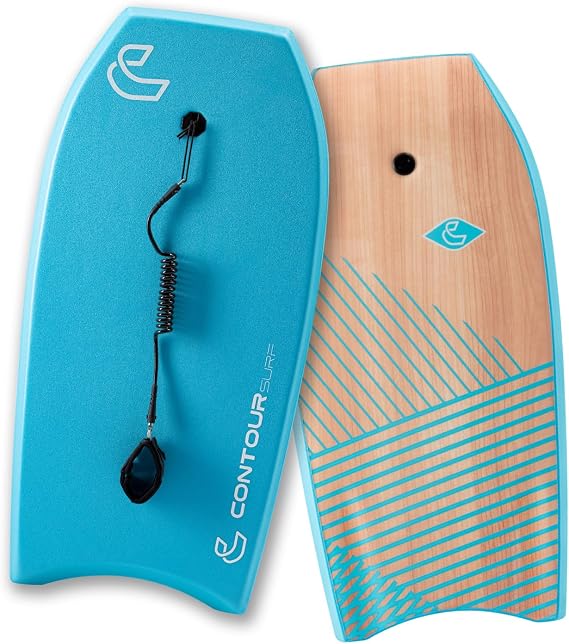 39 inch Bodyboard for Beach - Lightweight Durable Body Board with EPS Core, Dual Channel, HDPE Slick Bottom, Crescent Tail & Double-Swivel Coiled Wrist Leash for Kids, Teens & Adults