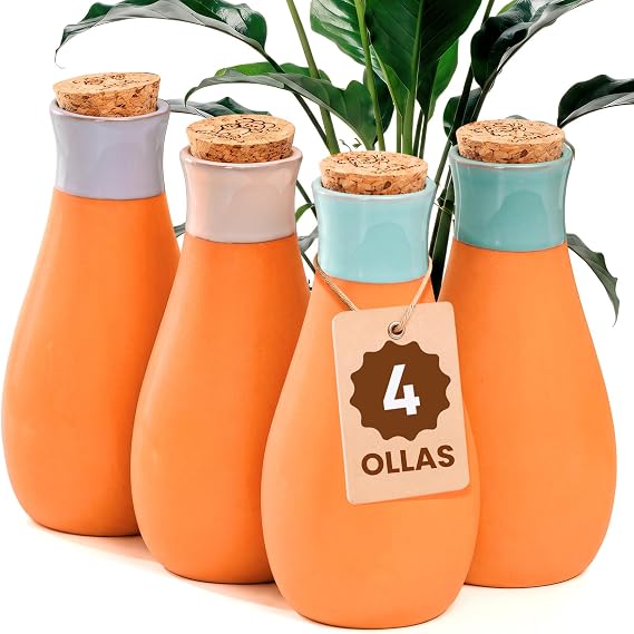 Plant Watering Globes - Terracotta Self Watering Planter Insert Set of 4 Globes and Soil Water Level Checker