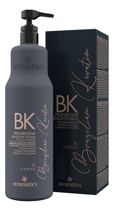ECOSMETICS Brazilian Keratin Treatment 1L Professional Hair Smoothing System with Nanoplasty Technology, Frizz Control, Volume Reducer, Thermal Sealing Formula for Sleek and Manageable Hair