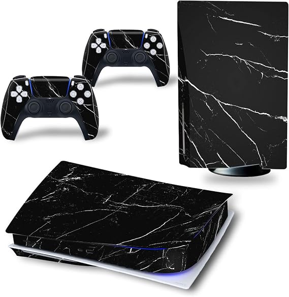 Decal Skin for Ps5 Disk, Whole Body Vinyl Sticker Cover for PlayStation 5 Console and Controller(PS5 disc Edition, Black Marble)