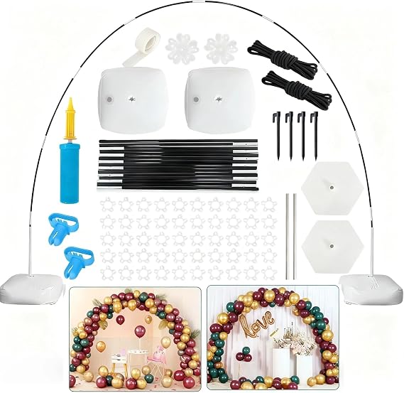 Improved Balloon Arch Kit, 10ft Wide & 9ft Tall Adjustable Balloon Arch Stand with Thicken Water Fillable Base, 50pcs Balloon Clip, Balloon Pump, Ground Nails for Wedding, Graduation, Birthday Party