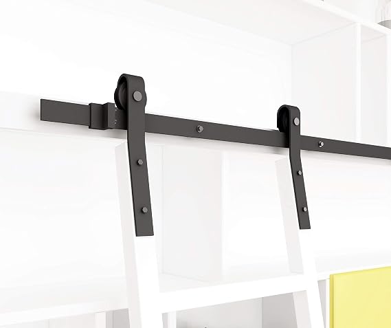 DIYHD 13FT Sliding Library Ladder Hardware Kit,Rustic Black Home Office Rolling Stepladder Track Kit,MAX Load 300lbs,(No Ladder,No Bottom Wheel)