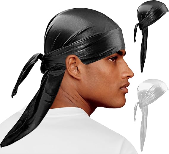 Silk Durags for Men Women, Printed Do Rag with Long Tail Durag Hip Hop Turban Bandana Hat Satin 360 Waves Durag Do Doo Du Rag Headwrap
