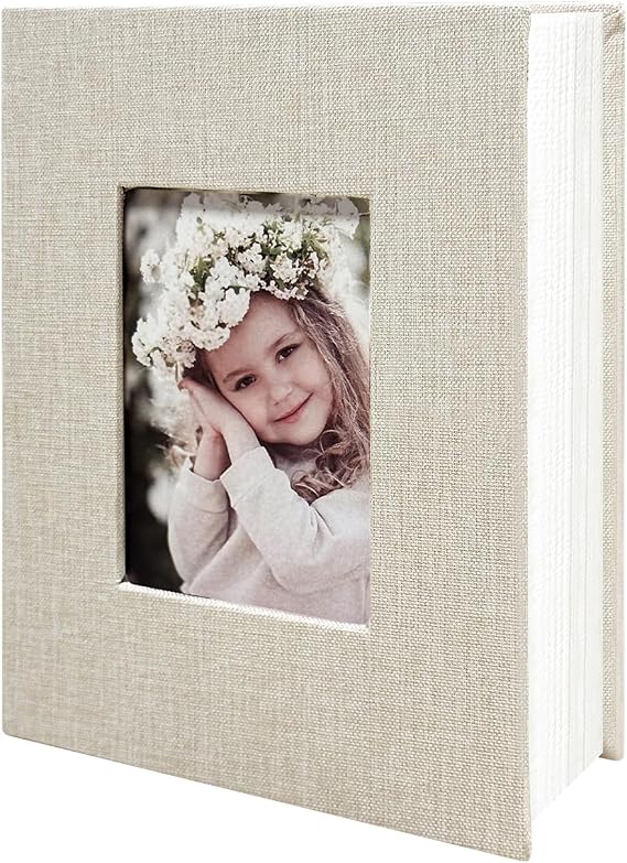 Photo Album 4x6 100 Pockets, Linen Cover Top Loader Vertical, Slip-in Picture Beige Pockets Albums for Wedding, Family, Anniversary, Baby, Vacation