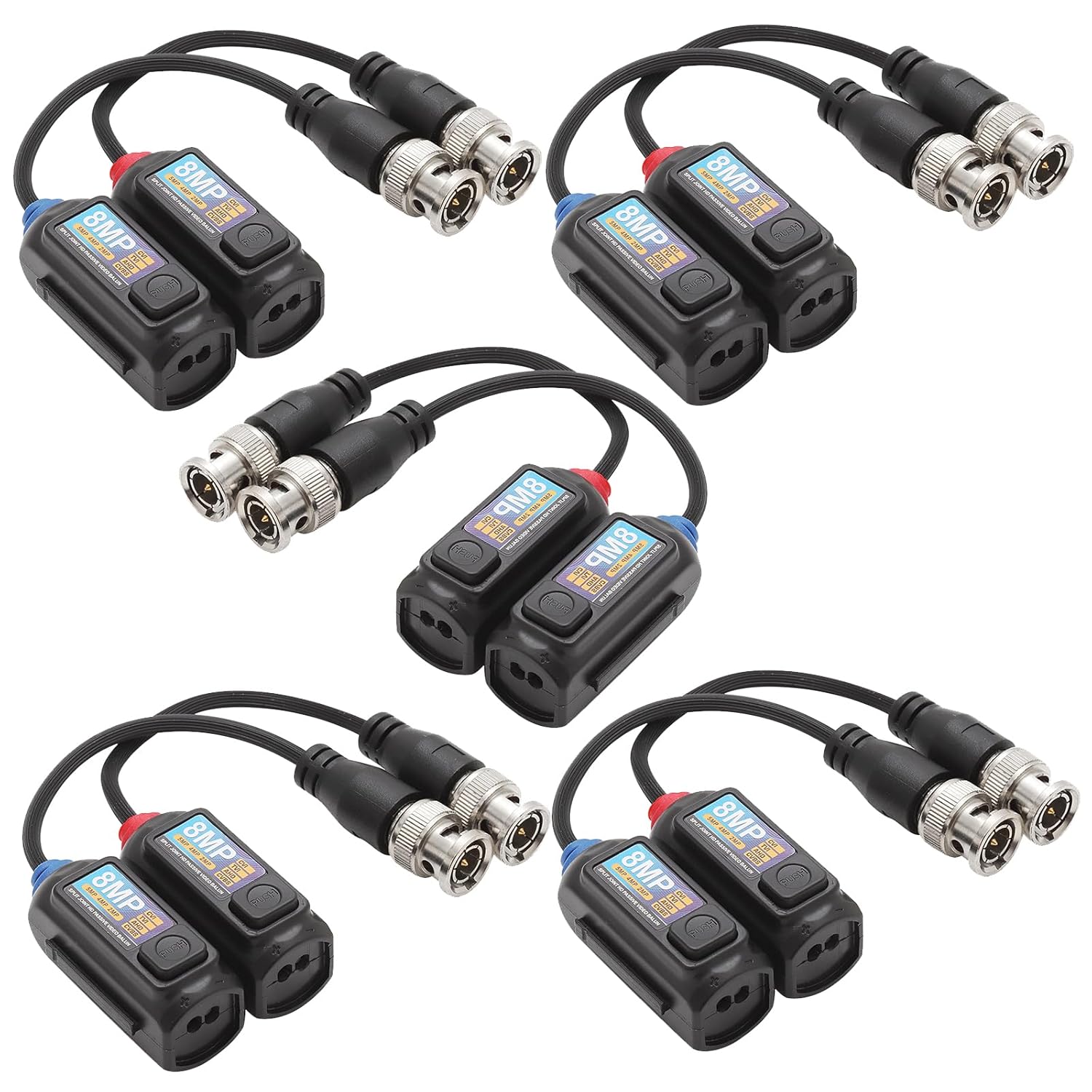 EVERSECU 5 Pairs 8MP4K Passive HD BNC Video Balun Via UTP RJ45 Cable, Pat Press Type Terminal on top, Clasp Aside, Support HDCVITVIAHDCVBS CameraDVR with Power Over Coaxial