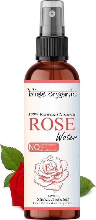Blise organic Rose Water -100% Pure, Natural and Organic, Free from Preservatives, Steam distilled from finest rose petals, Alcohol-Free, Vegan & Cruelty Free