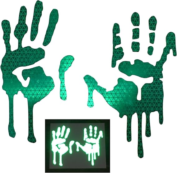 customTAYLOR33 High Intensity Grade Reflective Bloody/Dripping Hands Decals for Helmets, Windscreens, Rear Windows, Bumper Stickers (3 inches Height, Green)
