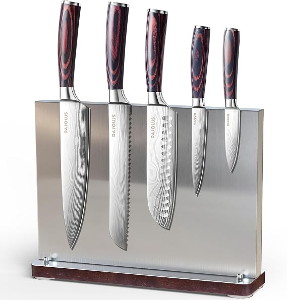 Kitchen Knife Set with Block - 6 Pcs Chef Knife Block Set, 5 Pcs High - Carbon Stainless Steel Razor - Sharp Knives with a Magnetic Knife Block Holder, Versatile and Professional Kitchen Knives Set