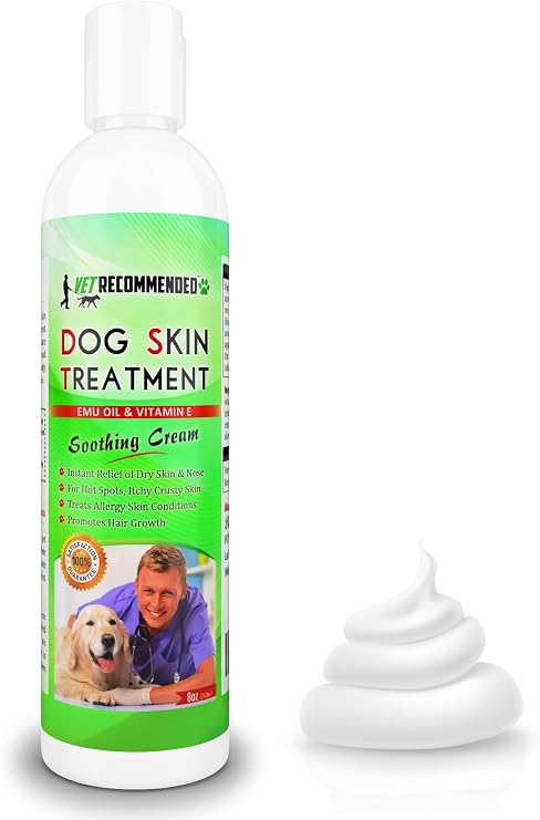 Vet Recommended Dog Dry Skin Cream & Moisturizer - Helps Dog Hair Loss Regrowth - Dry Nose & Cracked Paws - Works with Hot Spots for Dogs - 240ml (8 Oz)