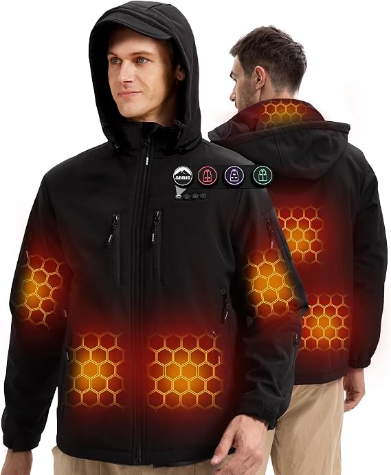 ARRIS Heated Jacket for Men, Electric Heating Coat with 12V Battery, Heating Jacket with Mutiple Pockets Small