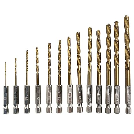 Hex-Shank Drill Bit Set, HSS Titanium Coated Twist, 13Pcs