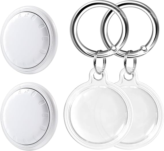 Bluetooth Tracker 2 Pack, Item Finder Works with Apple Find My (iOS Only) Come with 2 PCS Waterproof Holders, Key Finder for Key, Handbag, Luggage, Over 1 Year Battery Life